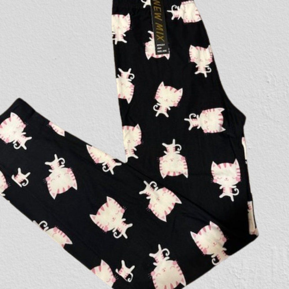 Big Head Kitten Print Leggings  4305  One Size 0-14  NWT Boutique